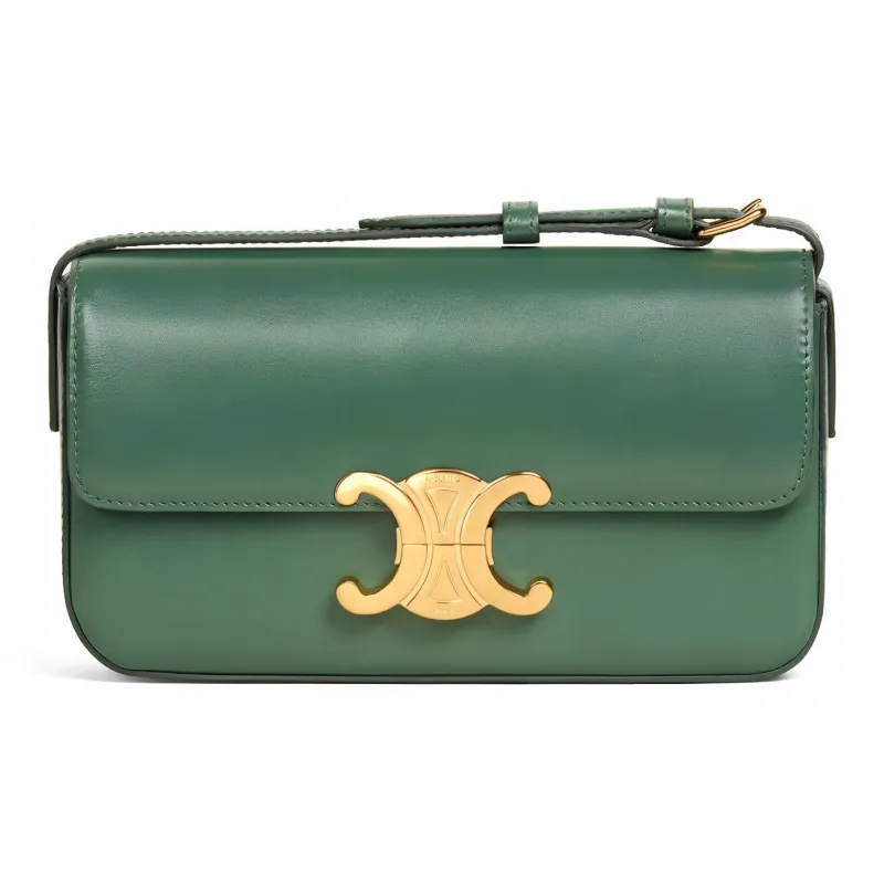 CELINE Triomphe Shiny Cow Leather Shoulder Bag, Handbag, Shoulder Bag Women's Candy Forest Green-0