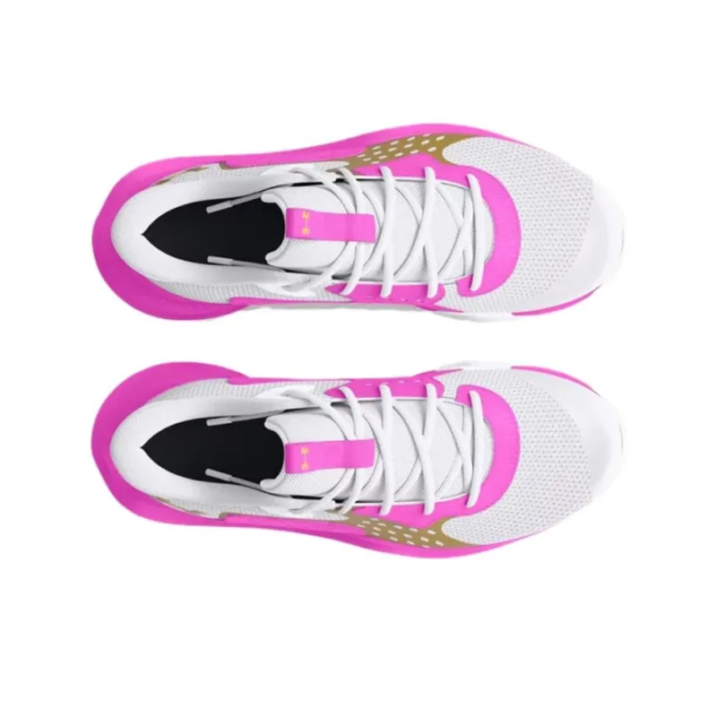 Under Armour Cushioning, Wear Resistant Low Top Basketball Shoes Unisex White Pink-2