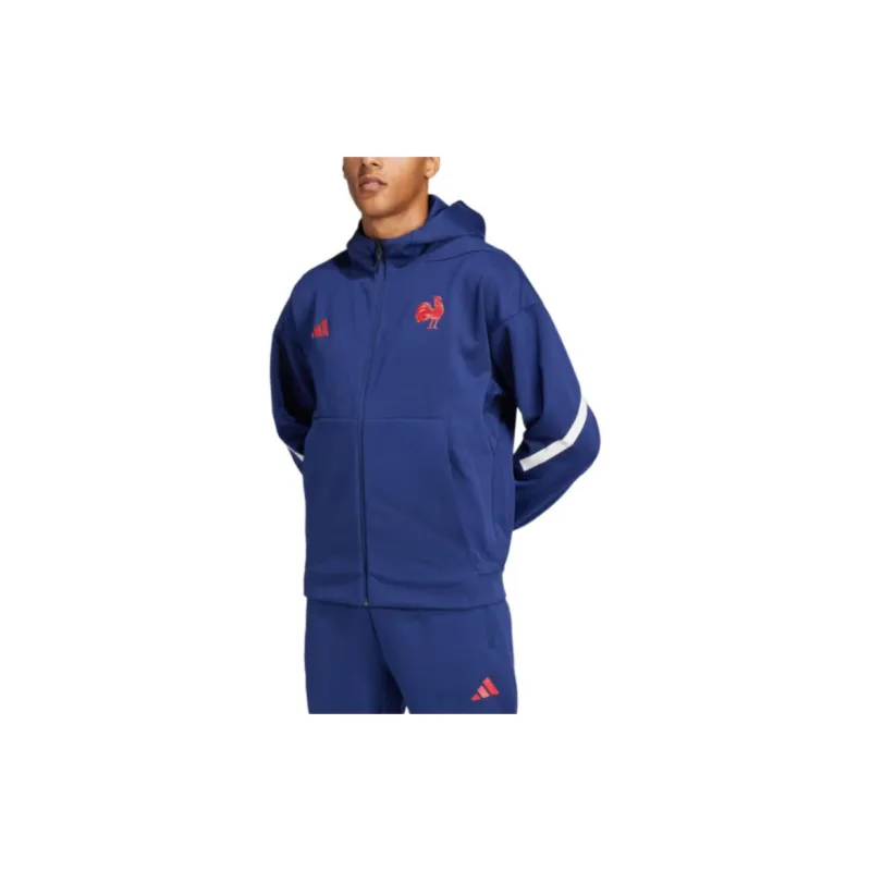 Adidas RUGBYZ.N.E. FW24 Full-Zip Hooded Track Top Jackets Coats Men's Dark Blue-2