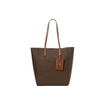 MICHAEL KORS Coated Canvas Tote Bag, Shopping Bag, Shoulder Bag, Handbag Tubas Women's Brown