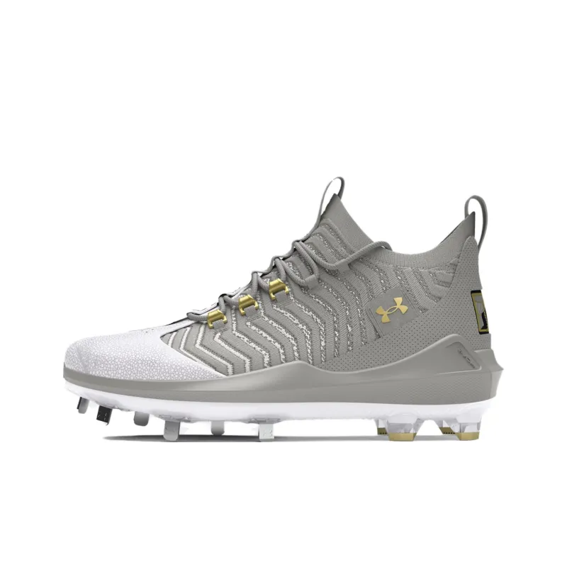 Under Armour Harper Anti Slip Wear Resistant Mid Top Baseball Shoes Men's Gray Silver-0