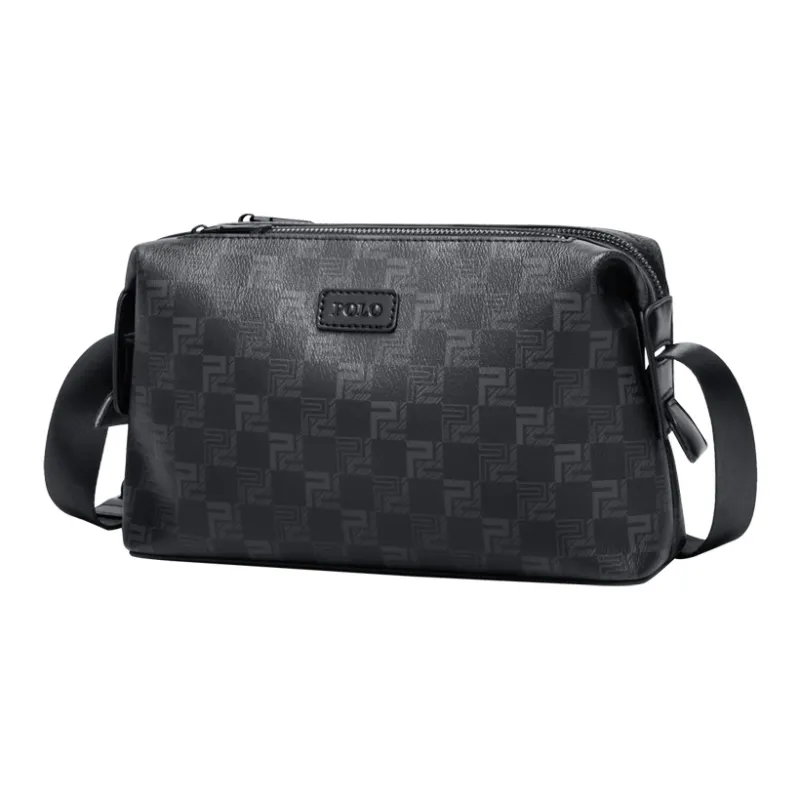 POLO PVC With Synthetic Leather Shoulder Bag Medium Size Men's Black-0