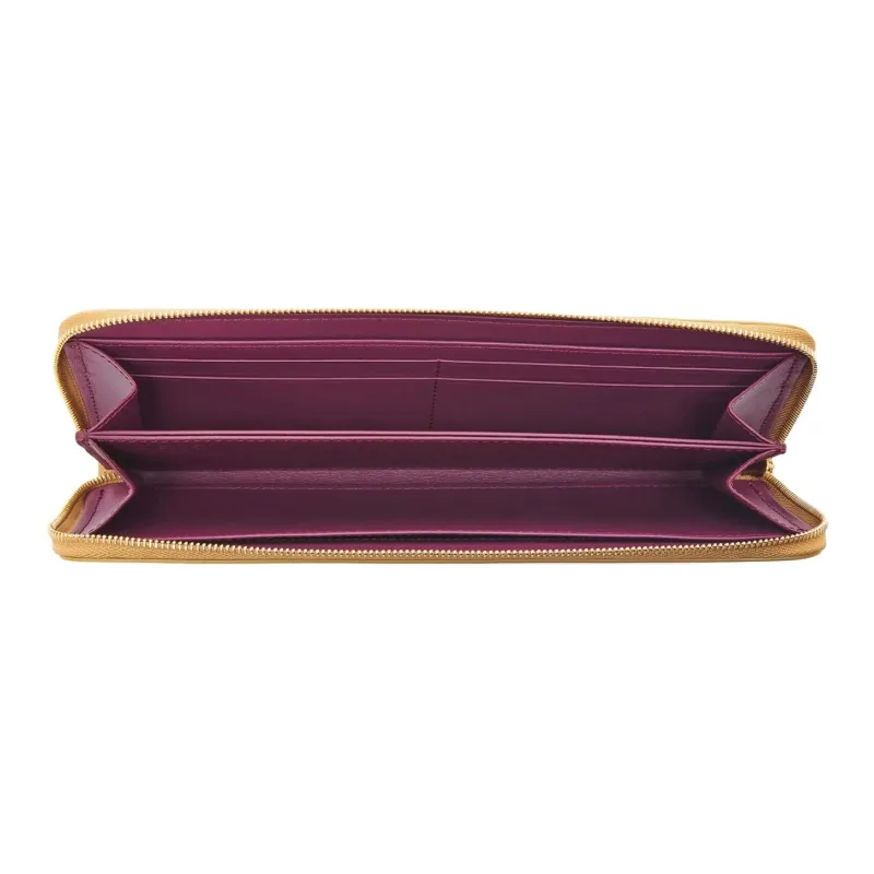 LOEWE Shiny Nappa Calfskin Wallet Women's Sahara Color & Deep Red-3