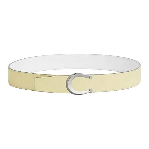 HERMES Calfskin Leather Belts Men's Yellow 3.8cm