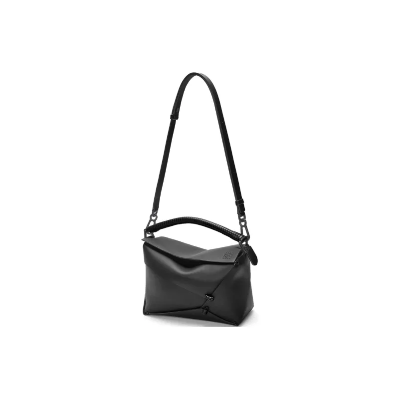 LOEWE Puzzle Calfskin Shoulder Bag Crossbody Bag Handbag Small Size Women's Black-3