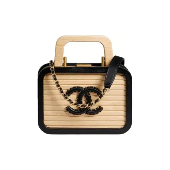 CHANEL With Sheepskin Coin Purse Storage Box Unisex Black With Beige
