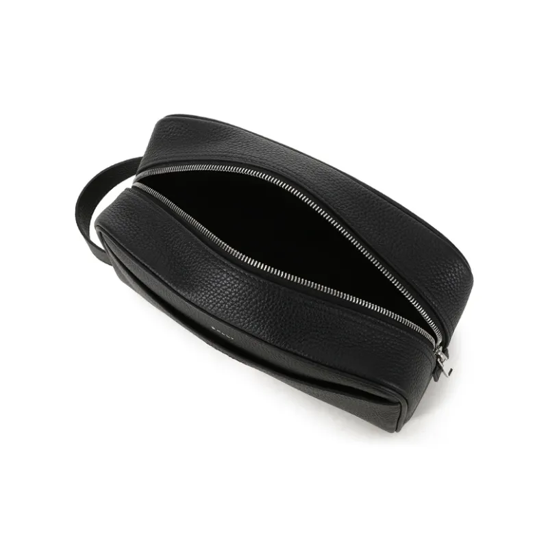 BALLY Cow Leather Toiletry Bag, Makeup Bag Men's Black-5