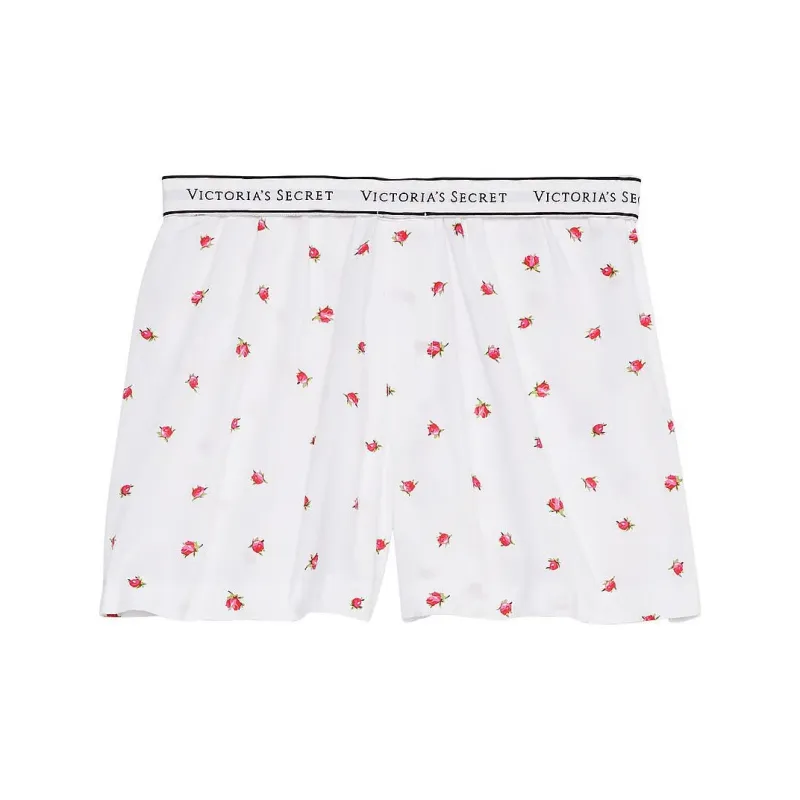 Victoria's Secret Heritage Cotton Boxer Shorts / White Rosebuds Pajama Pants Women's White Rose-0