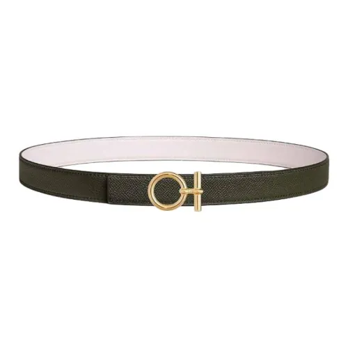 HERMES Gold-Plated Leather Belts Women's Light Purple/Gray Green Width 2.4CM