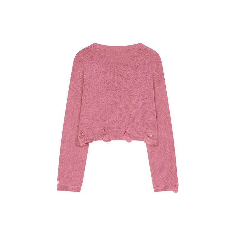 ELF SACK Pink Bowknot Effortless Style Knitwear Women's-1