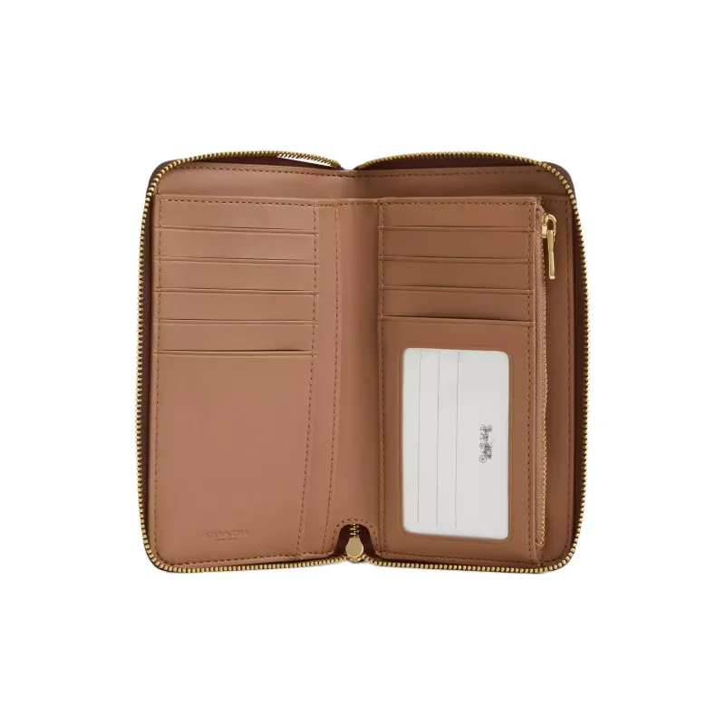 COACH Id Zip Wallet Coated Canvas Wallet Medium Size Women's Gold Tawny And Brown-1