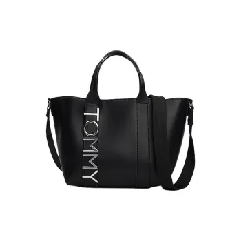 Tommy Hilfiger Polyurethane Tote Bag Shopping Bag Shoulder Bag Crossbody Bag Handbag Women's Black