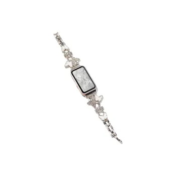 FZRT Xiaomi Compatibility Watch Band Rhinestone Embellished Butterfly Metal Steel Band Quick Release Strap Metal
