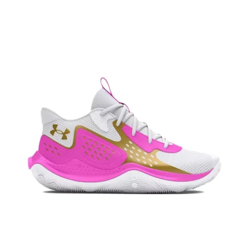 Under Armour Cushioning, Wear Resistant Low Top Basketball Shoes Unisex White Pink-1