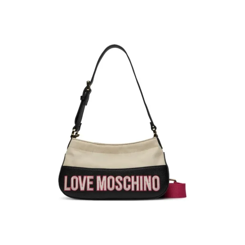 LOVE MOSCHINO Faux Leather One Shoulder Handbags Women's Beige & Black-1