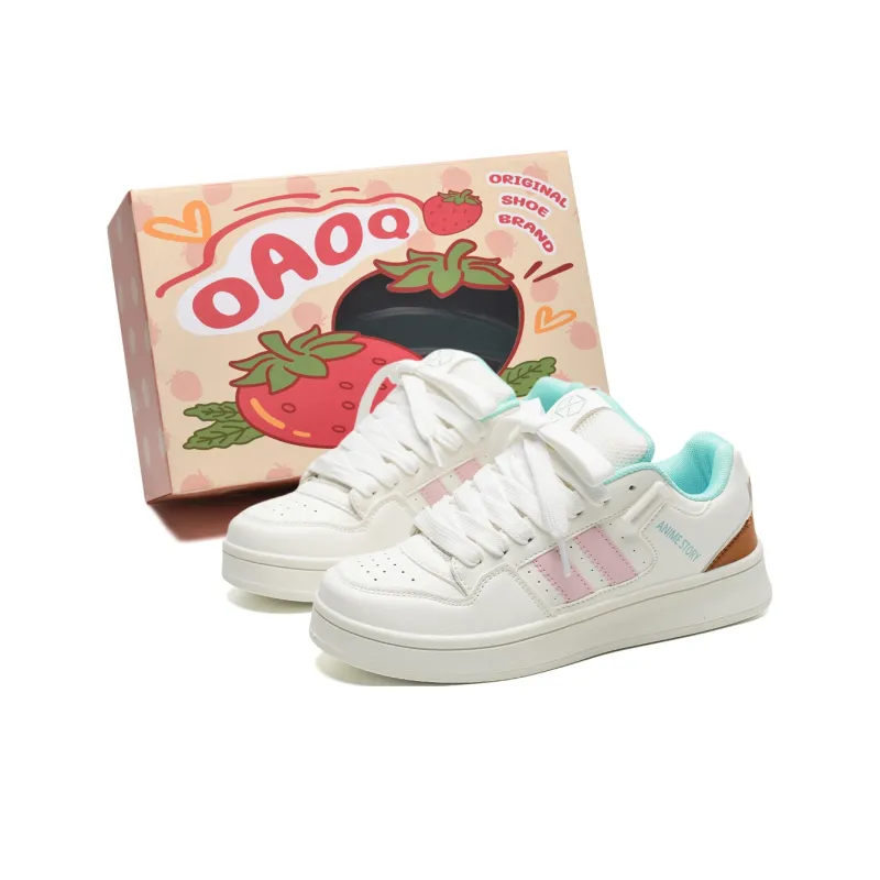 OAOQ Gift Box Set Low Top Skateboard Shoes Unisex White Pink Moon-0