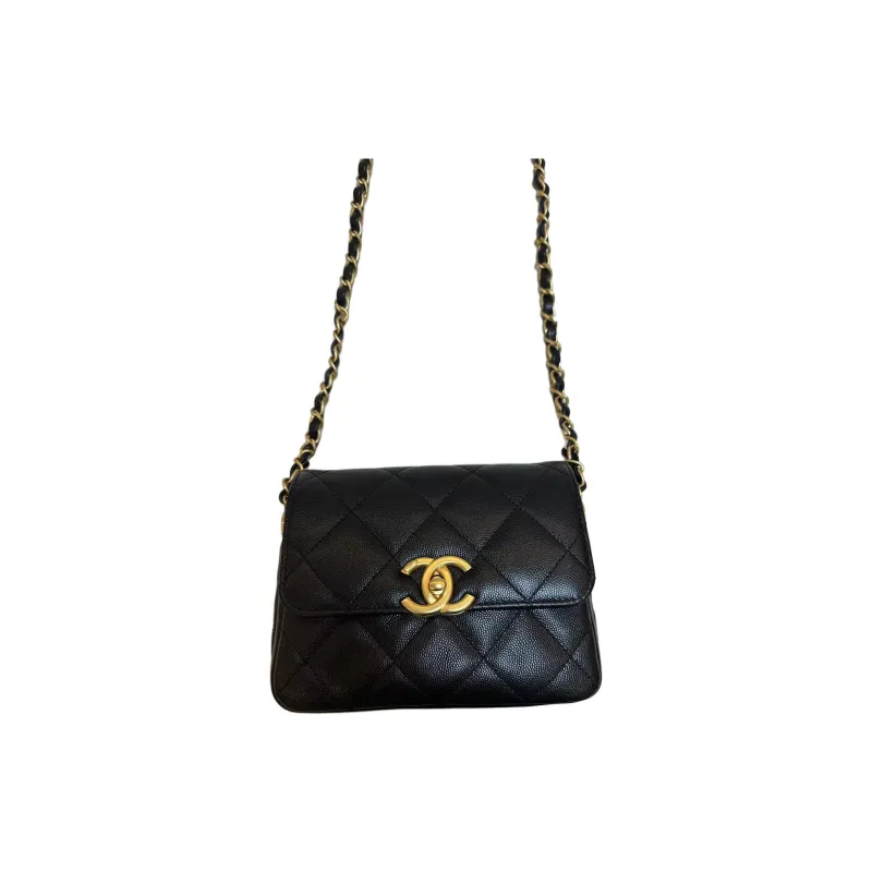 CHANEL Grain Bright Calfskin Shoulder Bag, Crossbody Bag Mini Women's Black-1