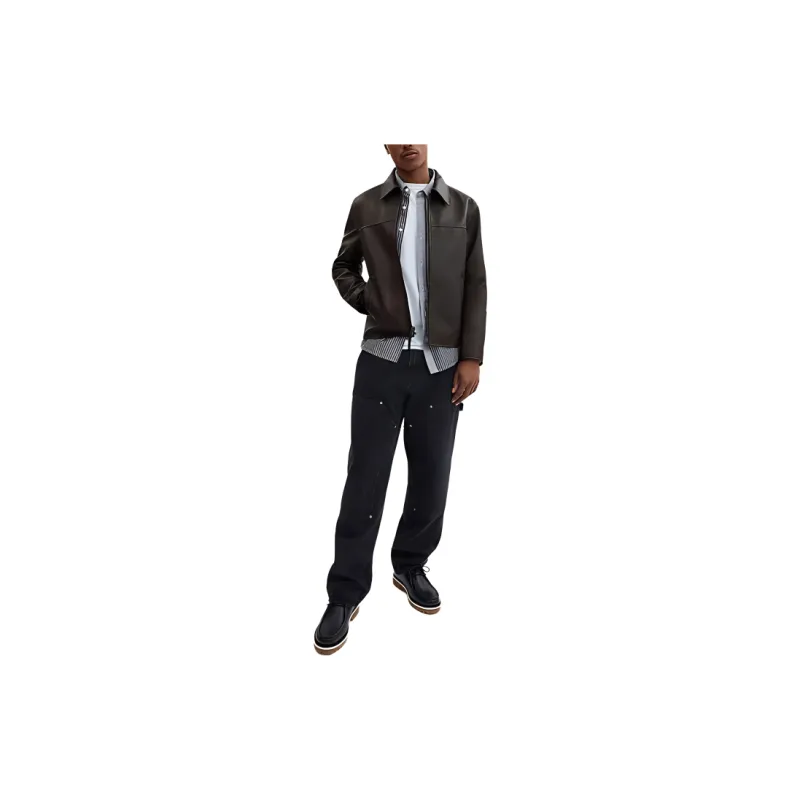 COACH SS24 Leather Jacket Men's Red Coffee-1