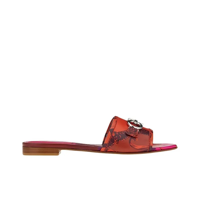 FERRAGAMO GANCINI Abrasion Resistant Slide Slippers Women's Red Brown-1