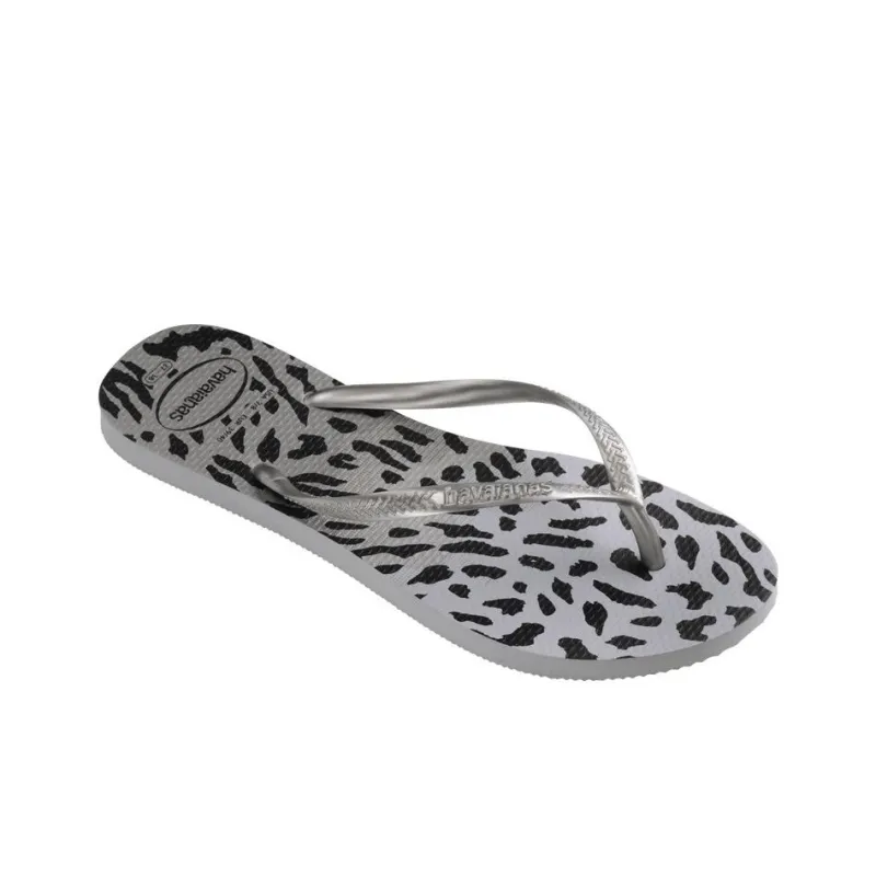Havaianas Slim Animals Rubber Sole Abrasion-Resistant Flip Flops Women's Gray Black-2