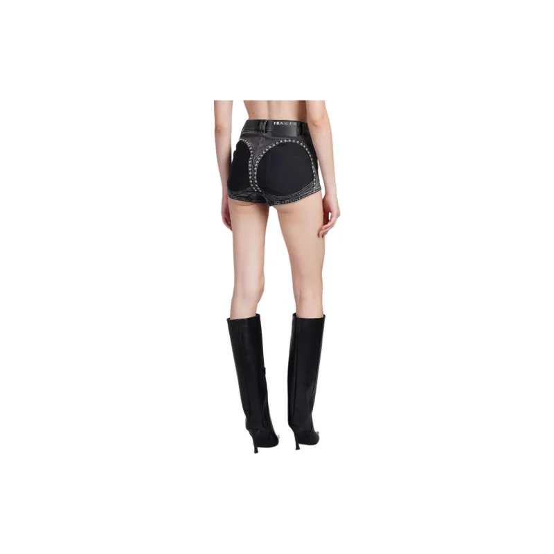 Mugler Stud detailed Denim Mini Shorts-1