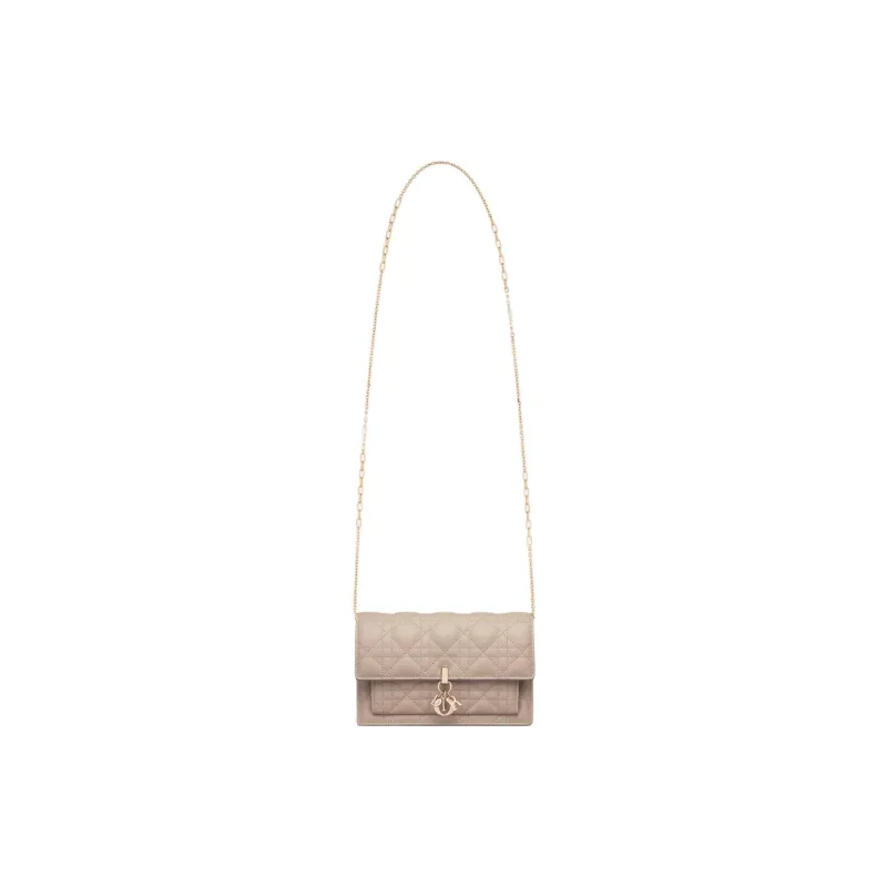 DIOR Lambskin Shoulder Bag, Crossbody Bag Women's Pink Beige-1