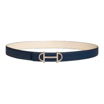 HERMES Calfskin Leather Belts Women's Blue White Width 2.4CM