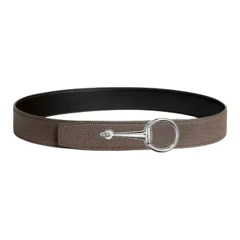HERMES Calfskin Leather Belts Men's Black/Tin Gray Width: 3.8CM