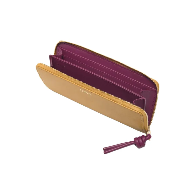 LOEWE Shiny Nappa Calfskin Wallet Women's Sahara Color & Deep Red-1