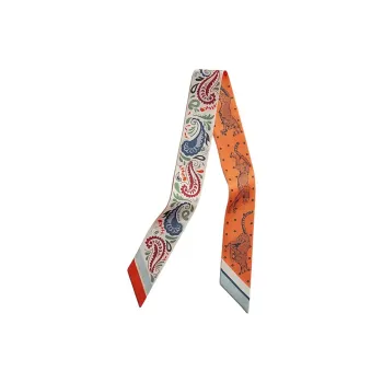 HERMES Mulberry Silk Scarves Women's Cream/Orange