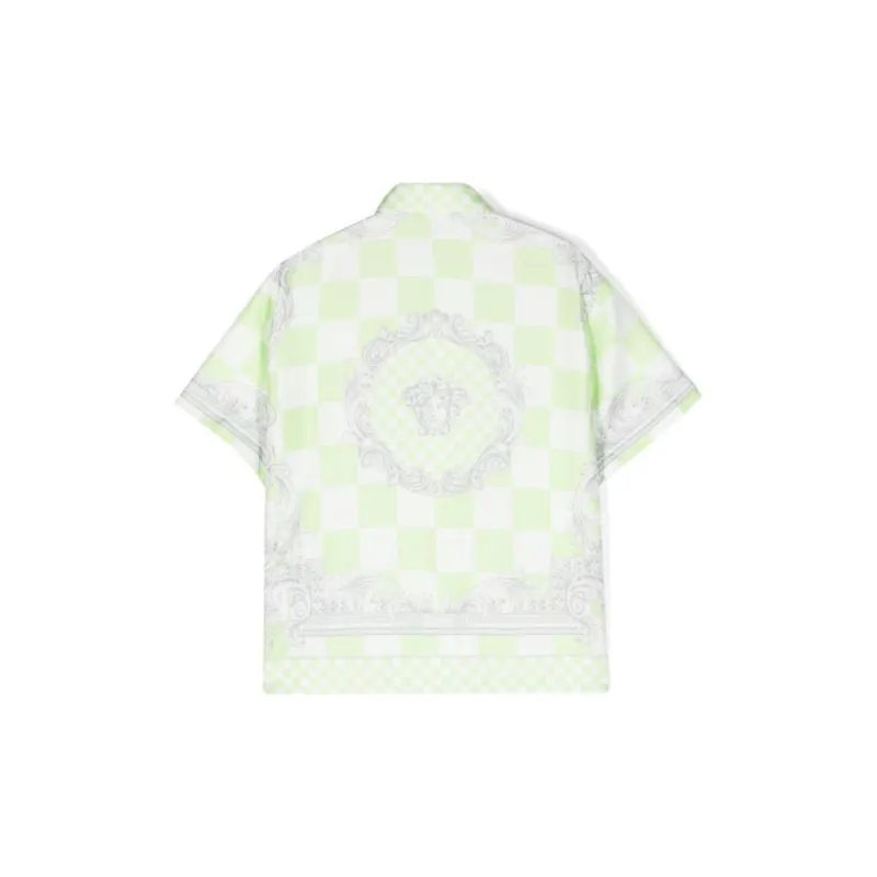VERSACE Medusa Print Checkered Silk Shirt-1