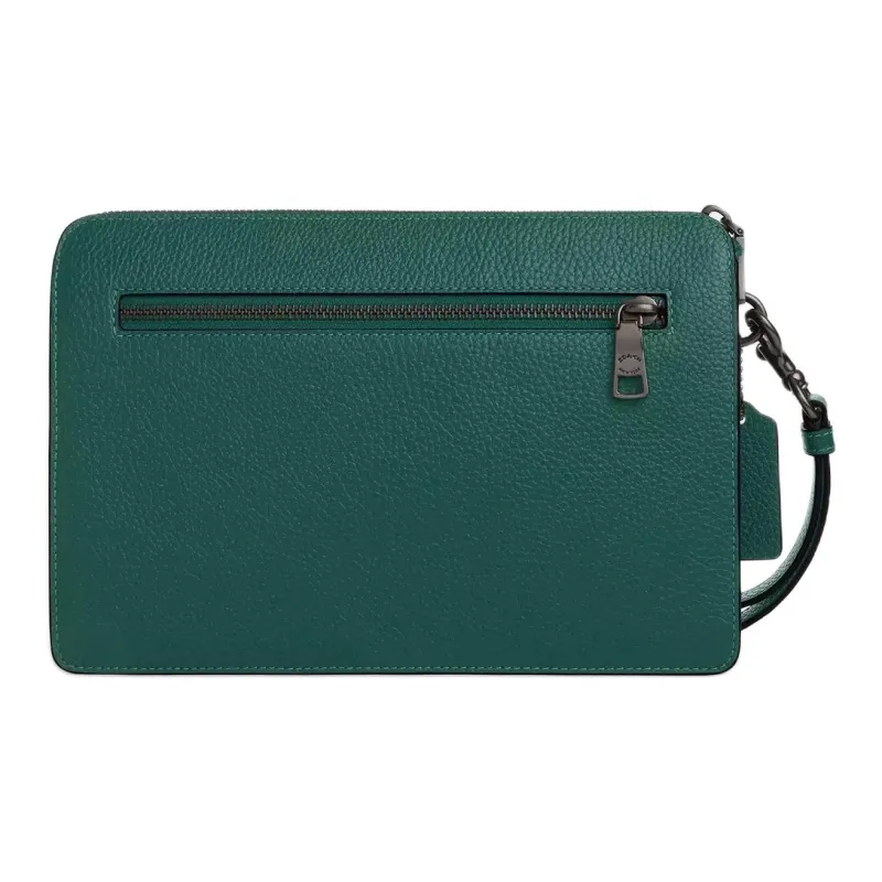 COACH Litchi Grain Leather Clutch Medium Size Men's Green-1