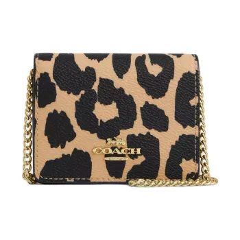 COACH Chain Coated Canvas Shoulder Bag Crossbody Bag Wallet Mini Women's Leopard Print Multicolor