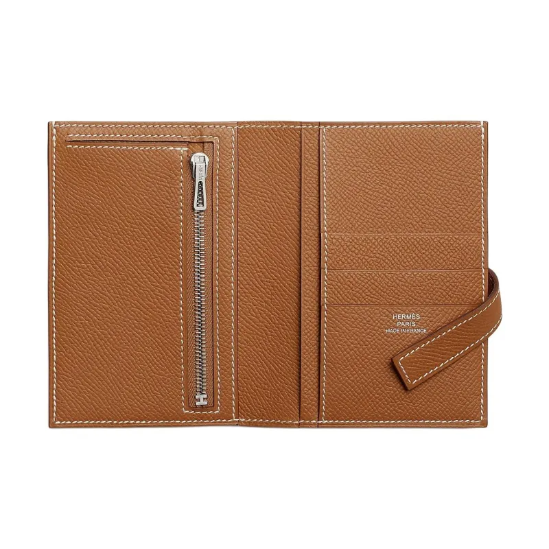 HERMES H Passant Epsom Leather Wallet Women's 37 Gold Brown-1