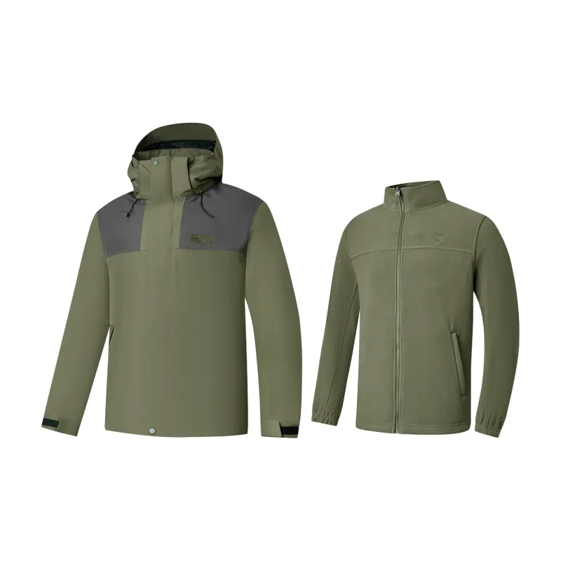 QIAODAN Mountain God Series Windbreaker Jackets Men Khaki Green/Dust Shadow Gray-4
