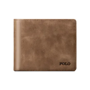 POLO Top Grain Cow Leather Wallet Medium Size Men's Light Coffee