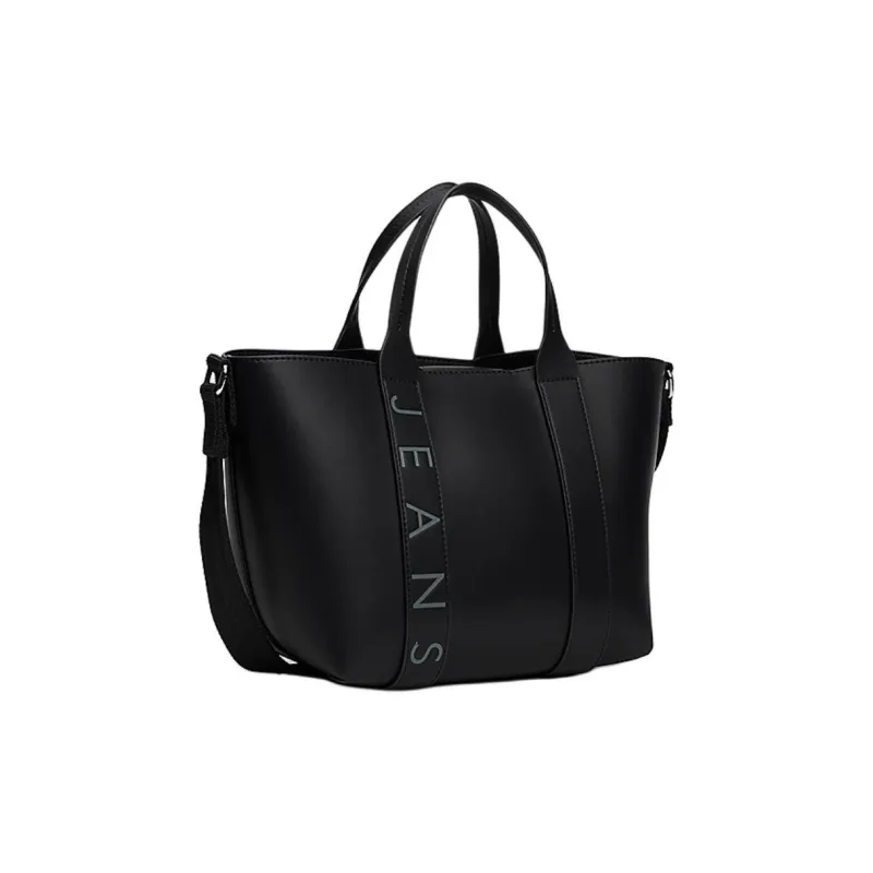 Tommy Hilfiger Polyurethane Tote Bag Shopping Bag Shoulder Bag Crossbody Bag Handbag Women's Black-1