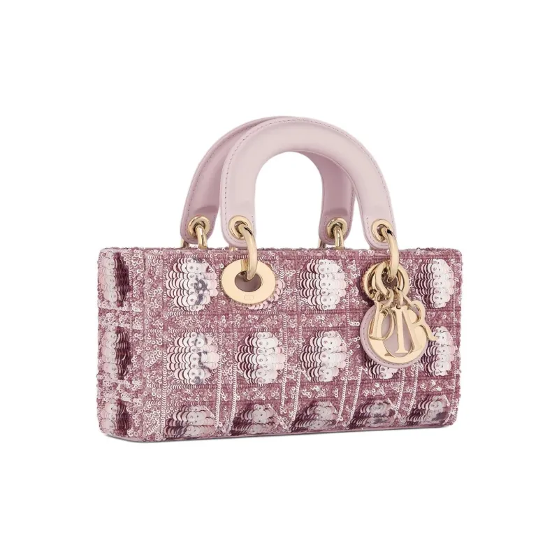 DIOR Lady Dior Cotton Shoulder Bag Crossbody Bag Handbag Small Size Women's Pink-3