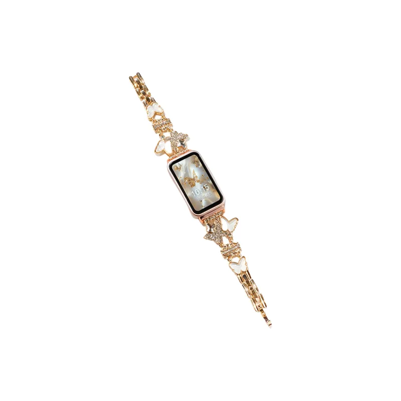 FZRT Watch Bands Rhinestone Embellished Butterfly Chain Metal Quick Release Strap Unisex-3
