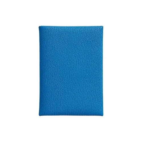 HERMES CalviDuo Mysore Goat Skin Card Holder Women's Sandalwood Gray With Mint Blue Accents