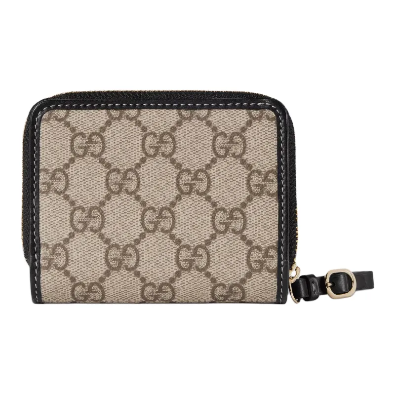 GUCCI Coated Canvas With Leather Trim Wallet Mini Women's Beige & Black-3