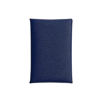 HERMES Calvi Chandra Goatskin Card Holder Women's 73 Bleu Saphir Sapphire Blue
