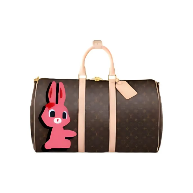 LOUIS VUITTON Sun Yitian Collaboration Keepall Leather Trim One Shoulder Crossbody Portable Travel Bag Women's-3