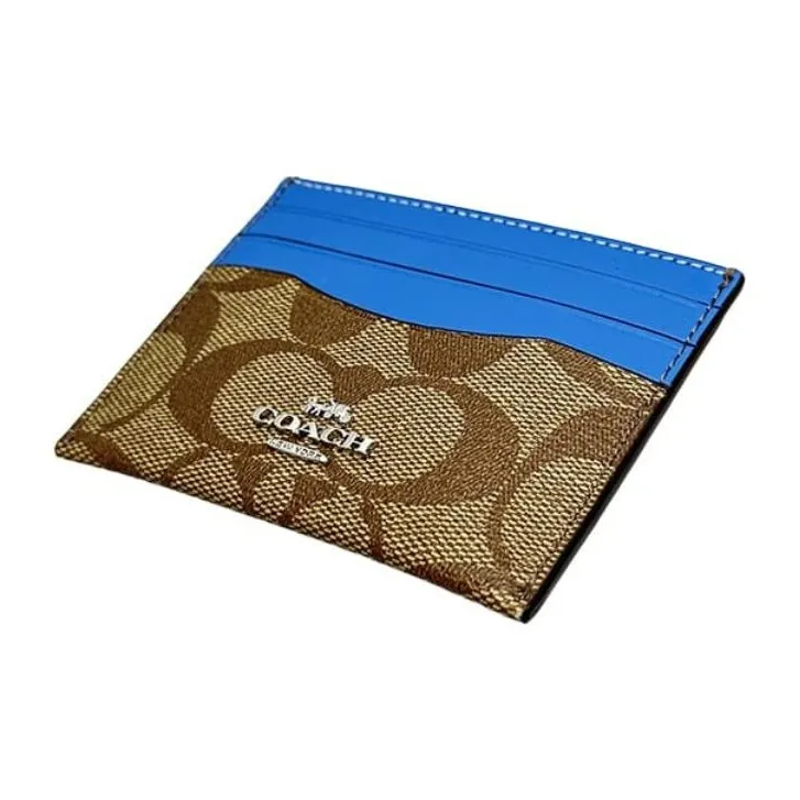 COACH Card Case Canvas With Leather Card Holder Card Holder Women's Brown & Blue-2