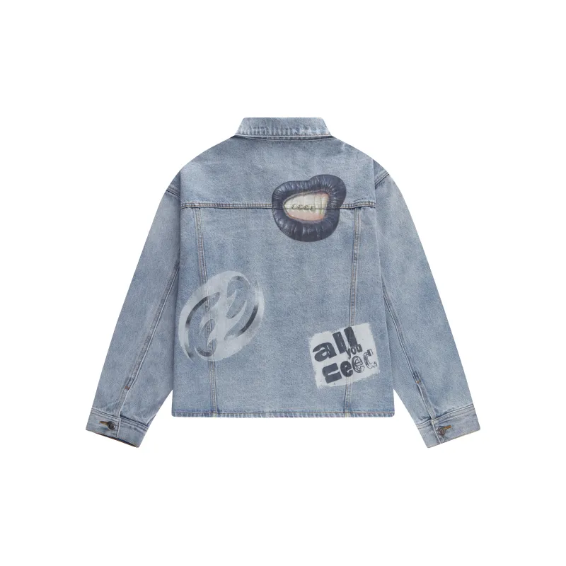 Createexploreexpandconquer Collage Digital Denim Jacket-1