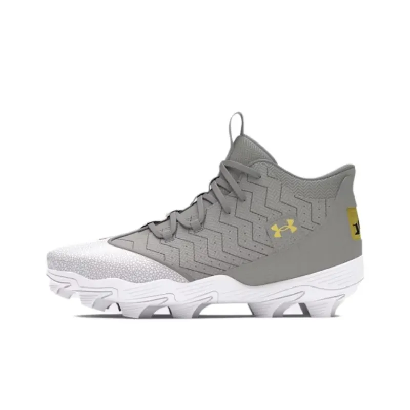 Under Armour Anti Slip Wear Resistant Mid Top Baseball Shoes Men's Gray Gold-0