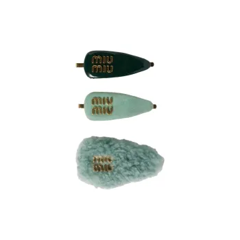 MIU MIU Leather Hair Clips Unisex Fir Green