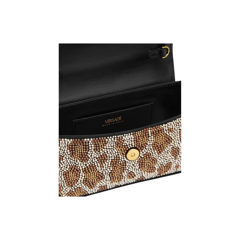 VERSACE La Medusa Viscose Shoulder Bag Crossbody Bag Handbag Mini Women's Black & Gold-4