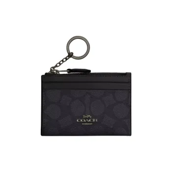 COACH Coated Canvas Card Holder Mini Women's Charcoal & Black