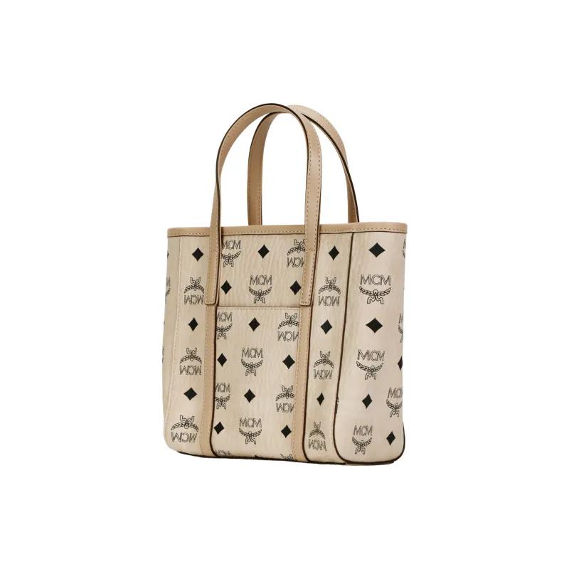 MCM Coated Canvas With Nappa Leather Trim Tote Bag, Crossbody Bag, Shopping Bag, Handbag Mini Unisex Beige-2